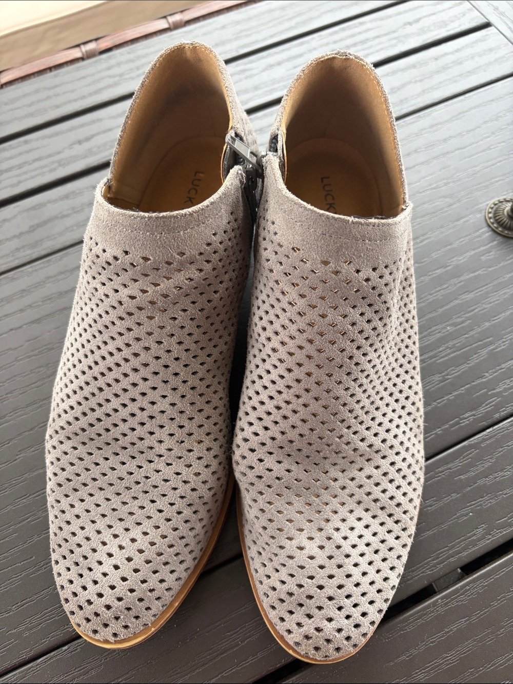 Lucky Brand GrayPerforated Suede Slip-On Mules